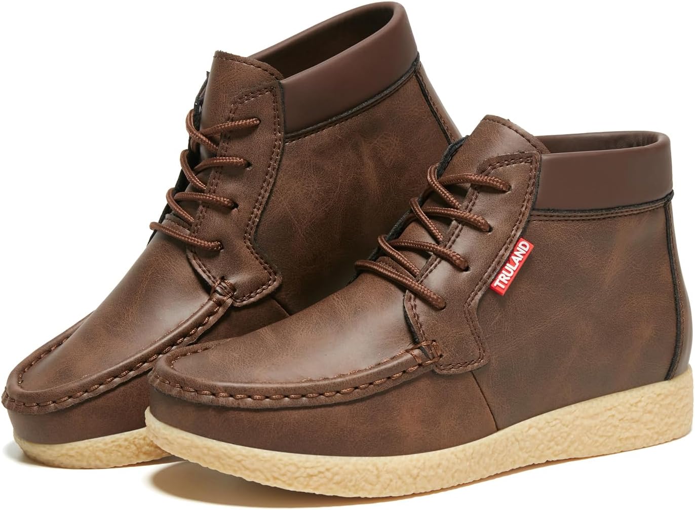 TRULAND Womens Ankle Boots - Leather Moc Toe Chukka Boots for Women, Classic Lace Up Desert Booties, Casual Fall Short Boots