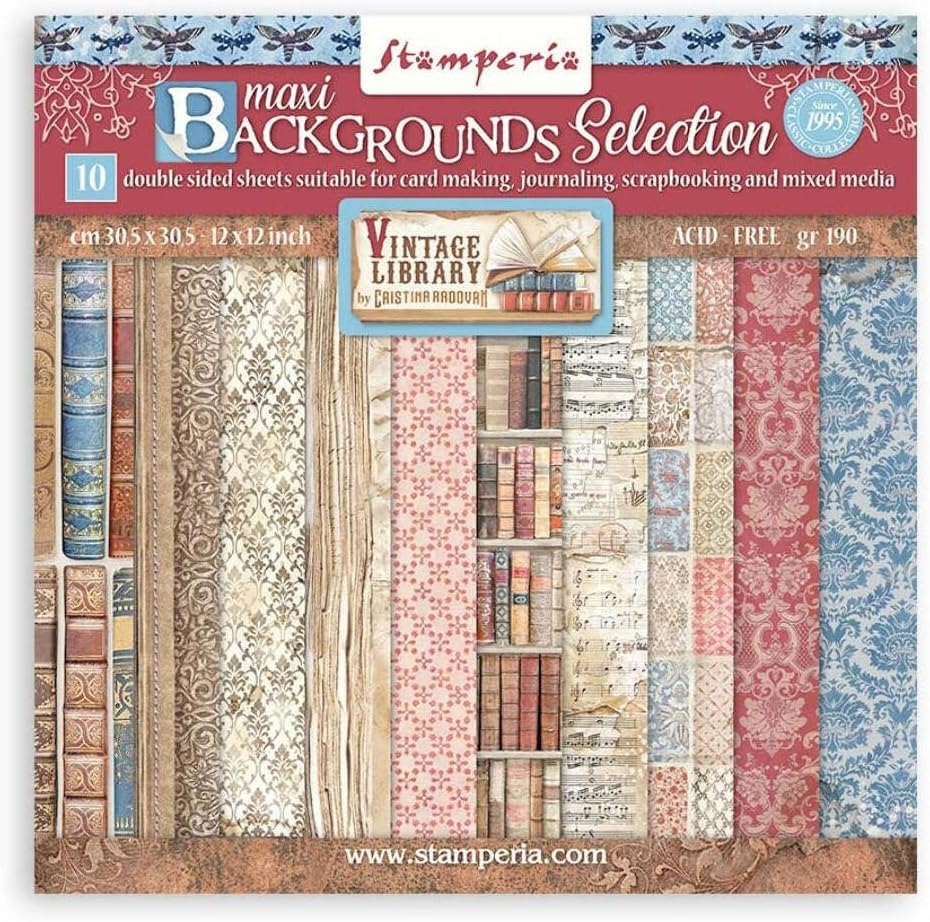 Stamperia International Scrapbooking Pad-Maxi Background Selection-Vintage Library, Multicoloured, 30.5 x cm