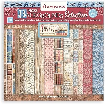 Stamperia International Scrapbooking Pad-Maxi Background Selection-Vintage Library, Multicoloured, 30.5 x cm