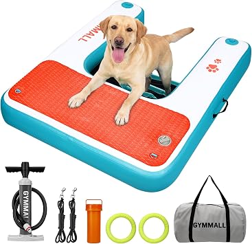 Inflatable Dog Platform 120 x 100 cm Dog Ramp for Boats Dogs Pool Lakes and Sea Non-Slip Safety Platform up to 100 kg EVA Dog Ramp with Swimming Ladder