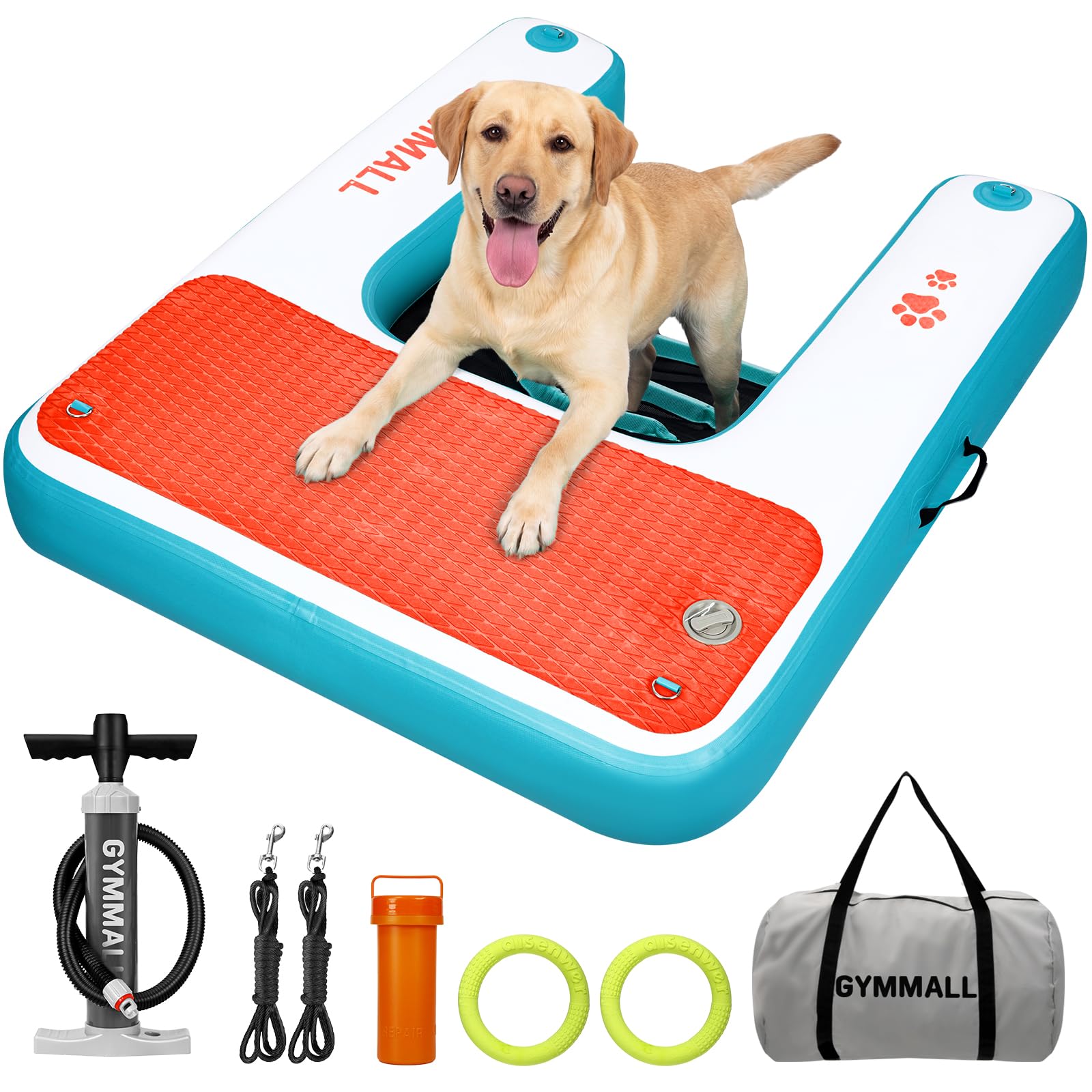 GYMMALL Inflatable Dog Dock Platform - Blue 39x47 Inch | Non-slip Safety Floating Dock for 0-200lb Dogs | EVA Puppy Float Ramp & Pet Water Ramp for Boat, Pool, Dock, Lake, Sea