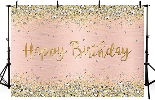 Miniatura 3 de MEHOFOND Fondo de decoración de fiesta de cumpleaños de oro rosa para mujeres y niñas, con purpurina dorada rosa, suministros de feliz cumpleaños,