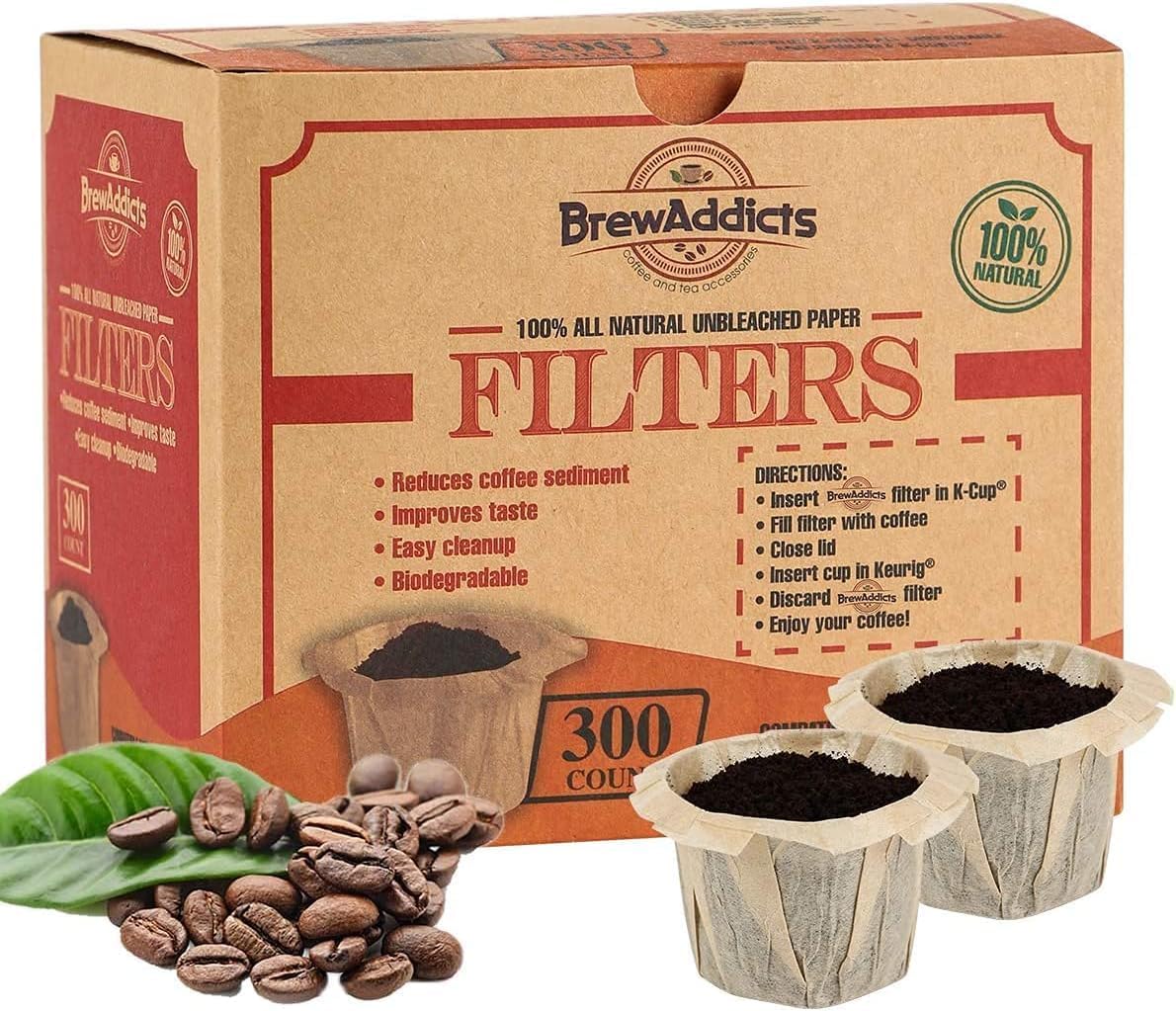 600 Paper Coffee Single-Use Filters, Brown, All-Natural & Unbleached for Keurig Brewers and Compatible with K-Cup Pods 1.0 & 2.0 Models, Disposable filters