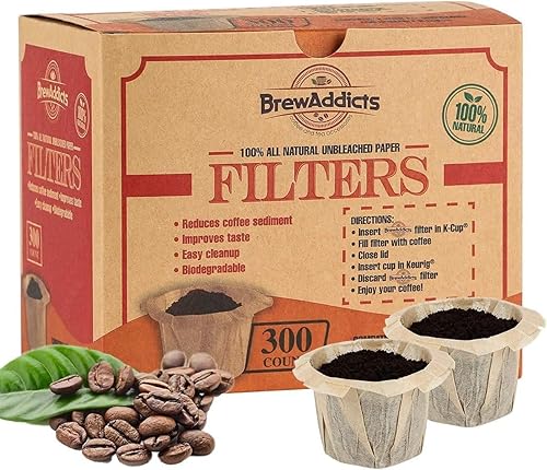300 filtros de papel para café de un solo uso, marrón, totalmente natural y sin blanquear para cafeteras Keurig y compatibles con modelos K-Cup Pods