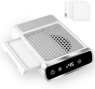 Rechargeable Nail Dust Collector with 2 Reusable Filters, Upgrade Adjustable Professional Nail Extractor, Low Noise Vacuum Fan Dust Collector for Nail Polishing and Nail Salon (2 Filters +1 Brush)
