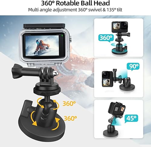 Miniatura 4 de JEBUTU Soporte magnético para cámara GoPro con cabezal de bola de rotación de 360 y adaptador de cámara de acción y soporte para teléfono compatible
