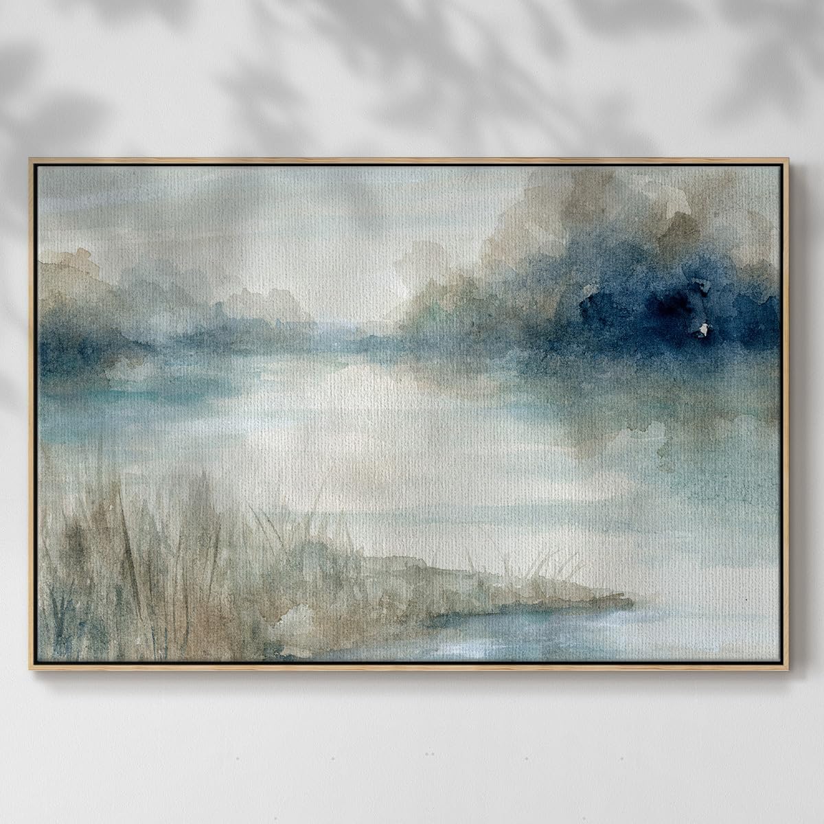 Renditions Gallery Nature Wall Art Paintings & Prints Beautiful Still Evening Water Floater Framed Wall Hangings for Home Kitchen Bedroom - 25"X37" Natural Frame GAL001
