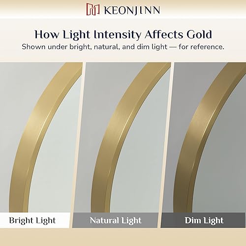 Miniatura 5 de Keonjinn Espejo de baño LED redondo dorado de 24 pulgadas con luces de 3000 K4500 K6000 K, espejo circular iluminado frontal enmarcado regulable,