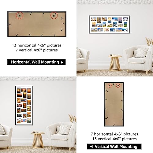 Vista 10 de Juego de 2 marcos de fotos negros de 12 aperturas de 4 x 6 pulgadas, múltiples marcos para mostrar fotos de 6 x 4 con paspartú blanco