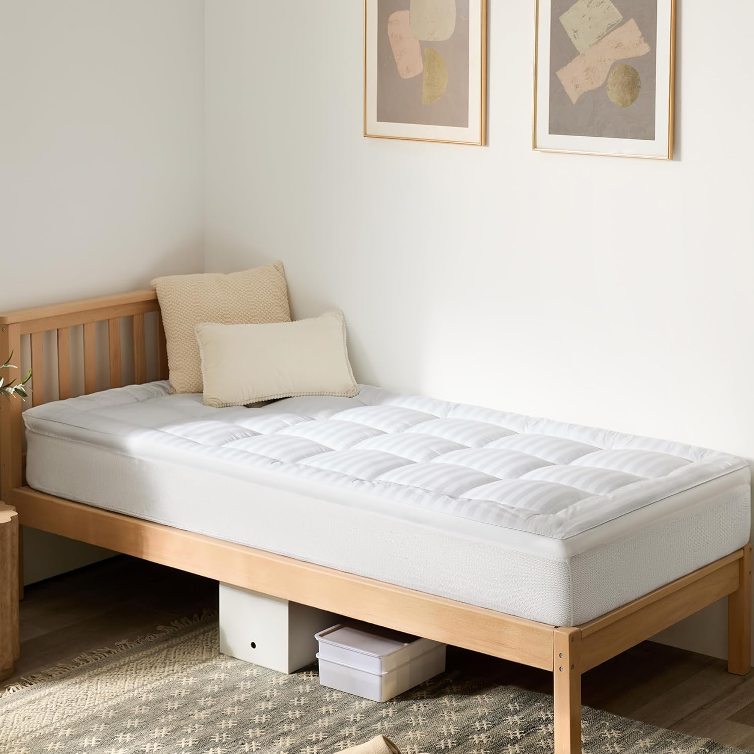 Pillow Top Mattress Topper Twin XL for College Dorm Room Essentials, 100% Breathable Cotton Cover Bed Protector with 8-22" Deep Pocket (39 x 80 Inches, White) White Twin XL