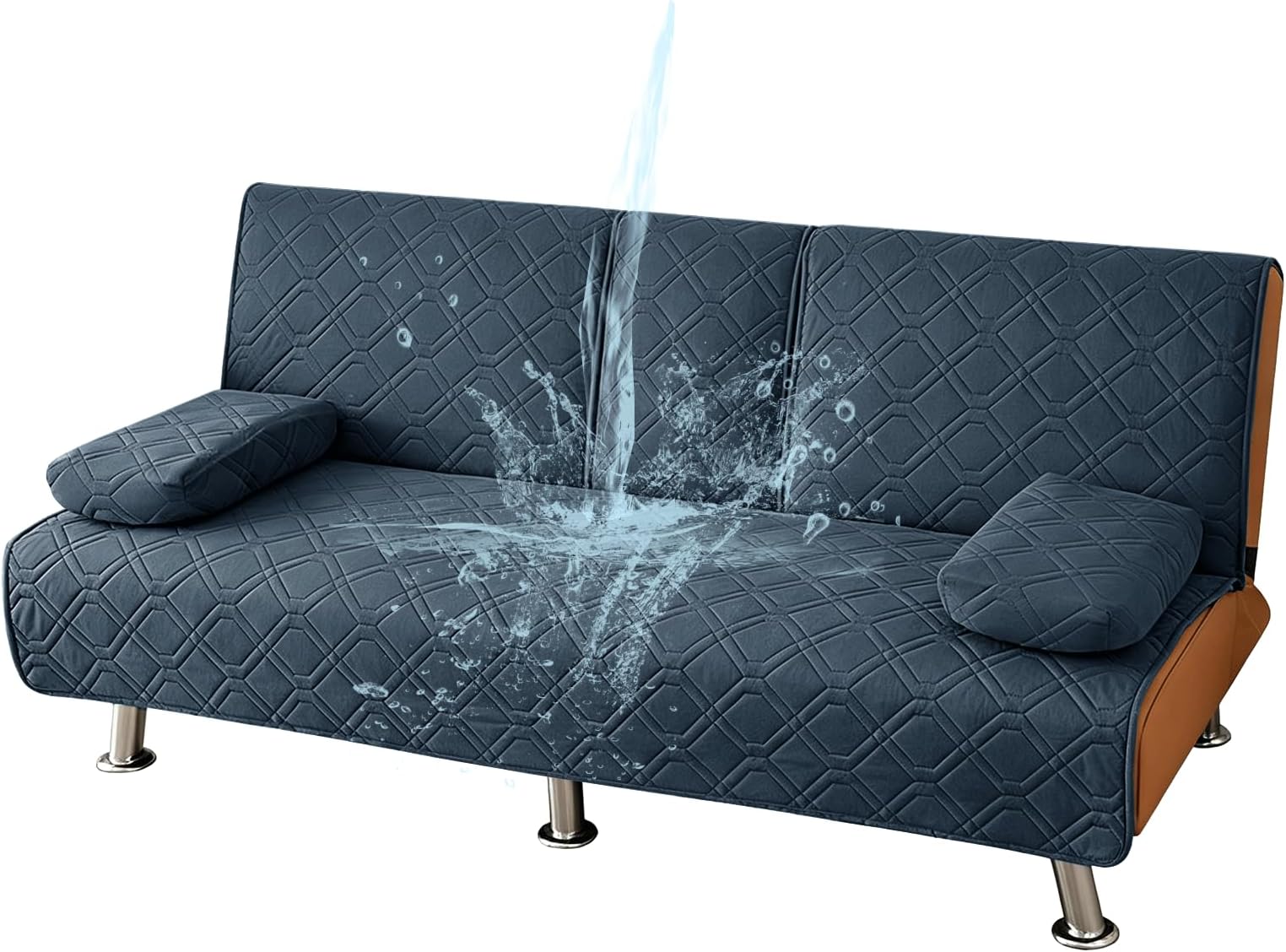 4 Pieces Clack Couch Bed Cover Futon Sofa Bed Covers (Denim Blue)