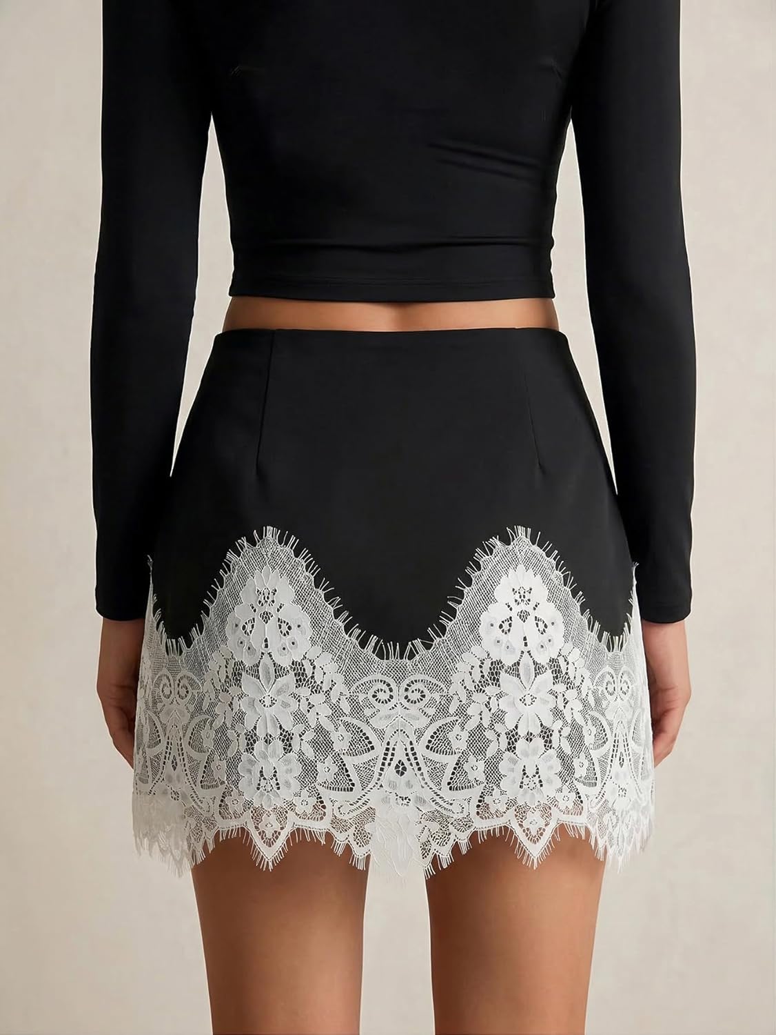 Milumia Women's Lace Trim Mini Skirt High Waisted Asymmetrical Hem Going Out Elegant Suit Skirt