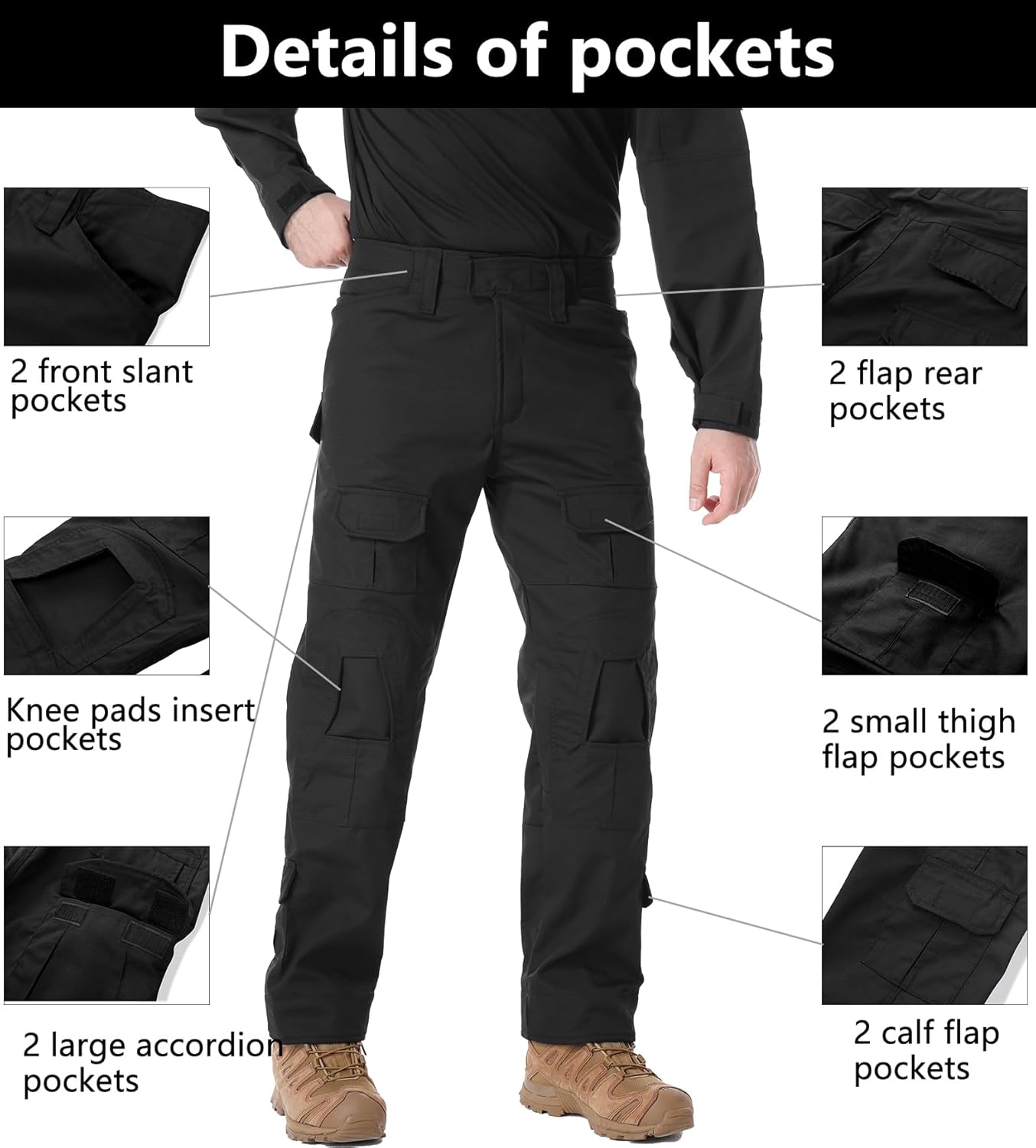 Tactical Pants for Men Water Resistant Hiking Pants Camo Cargo Pants with 10 Pockets No Belt and Kneepad - Image 5