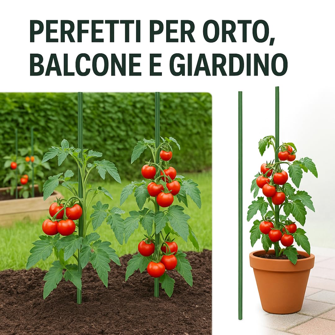 Set di 10 Supporti per Piante – Tutori in Acciaio Plastificato di Varie Misure – Pali per Pomodori, Bastoni e Paletti per Orto e Giardinaggio – Accessori per Vasi e Fioraio (210 CM)