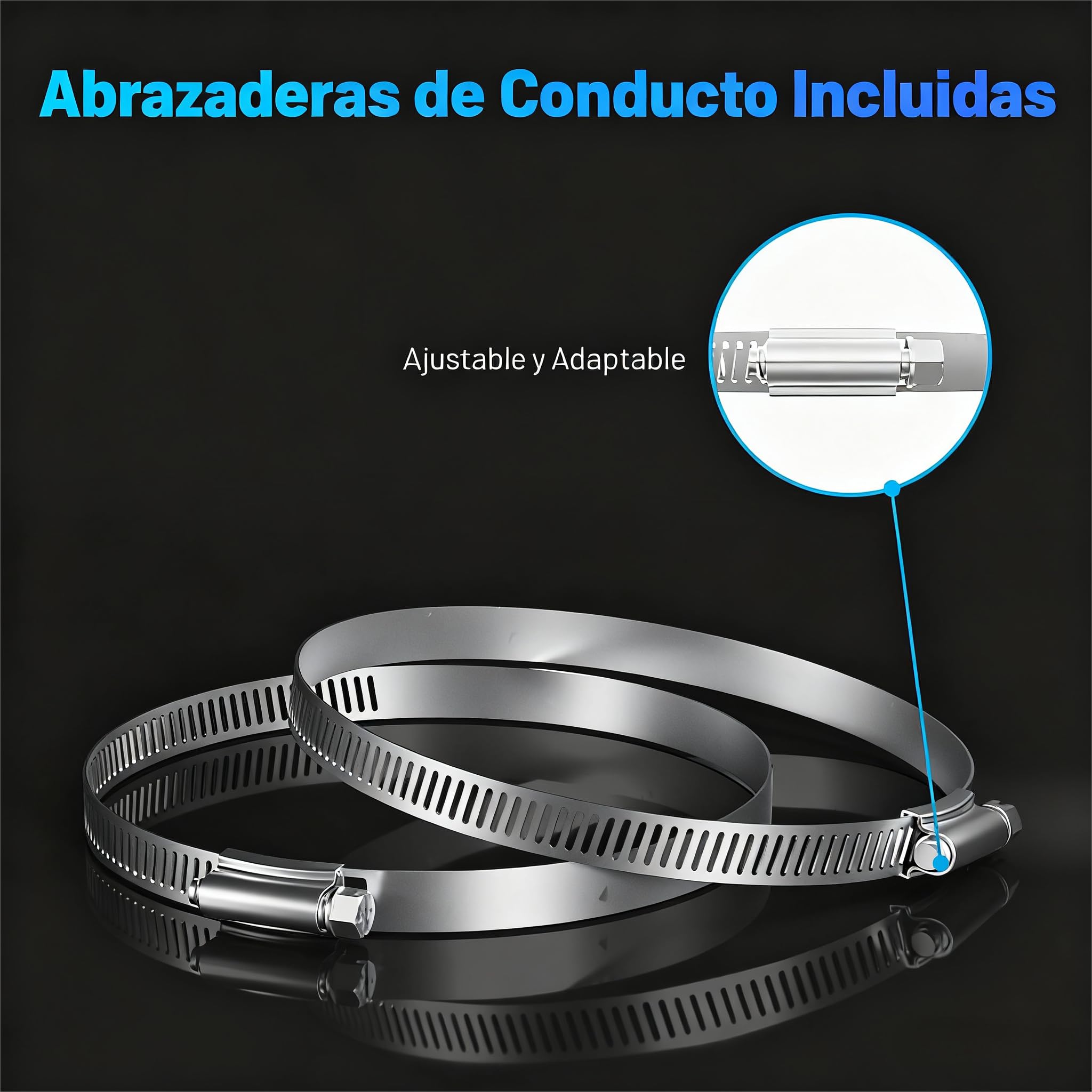 Tubo Ventilación 150mm 5m Negro, Tubo Flexible Aluminio 5 Capas, Silencioso y Resistente al Calor, con Abrazaderas, para Aire Acondicionado Portátil, Cocina, Extractor y Ventilación