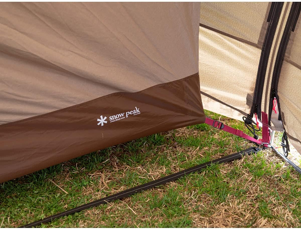 Snow Peak Living Lodge M 4 Season Rectangular Tent, Cabin Style, Free Standing, Unisex, 3-5 Person, 76 ft Inner Area, 163 ft Porch & Vestibules, Aluminum Poles