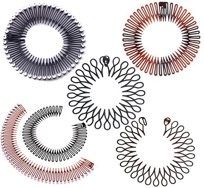 Suoirblss 6PCS Stretch Flexible Hair Combs Headband, Women's Fashion Plastic Teeth Headband Hair Clips Hoop, One Size Fits Most