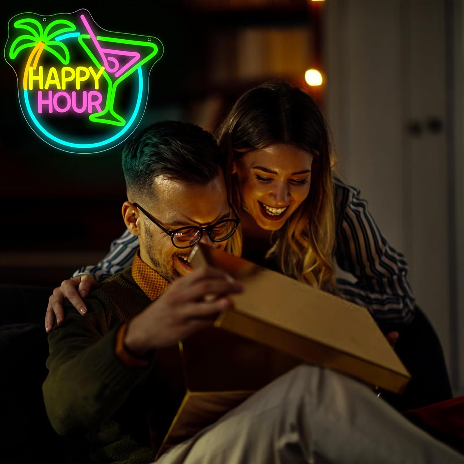 Cocktail Happy Hour Neon Sign for Wall Decor Dimmable Happy Hour Neon Light for Man Cave USB Powered Bar Sign for Home Bar Beer Shop Beach Party Pub Birthday Gifts for Men Size13.7 * 12.5In(WZCP129)