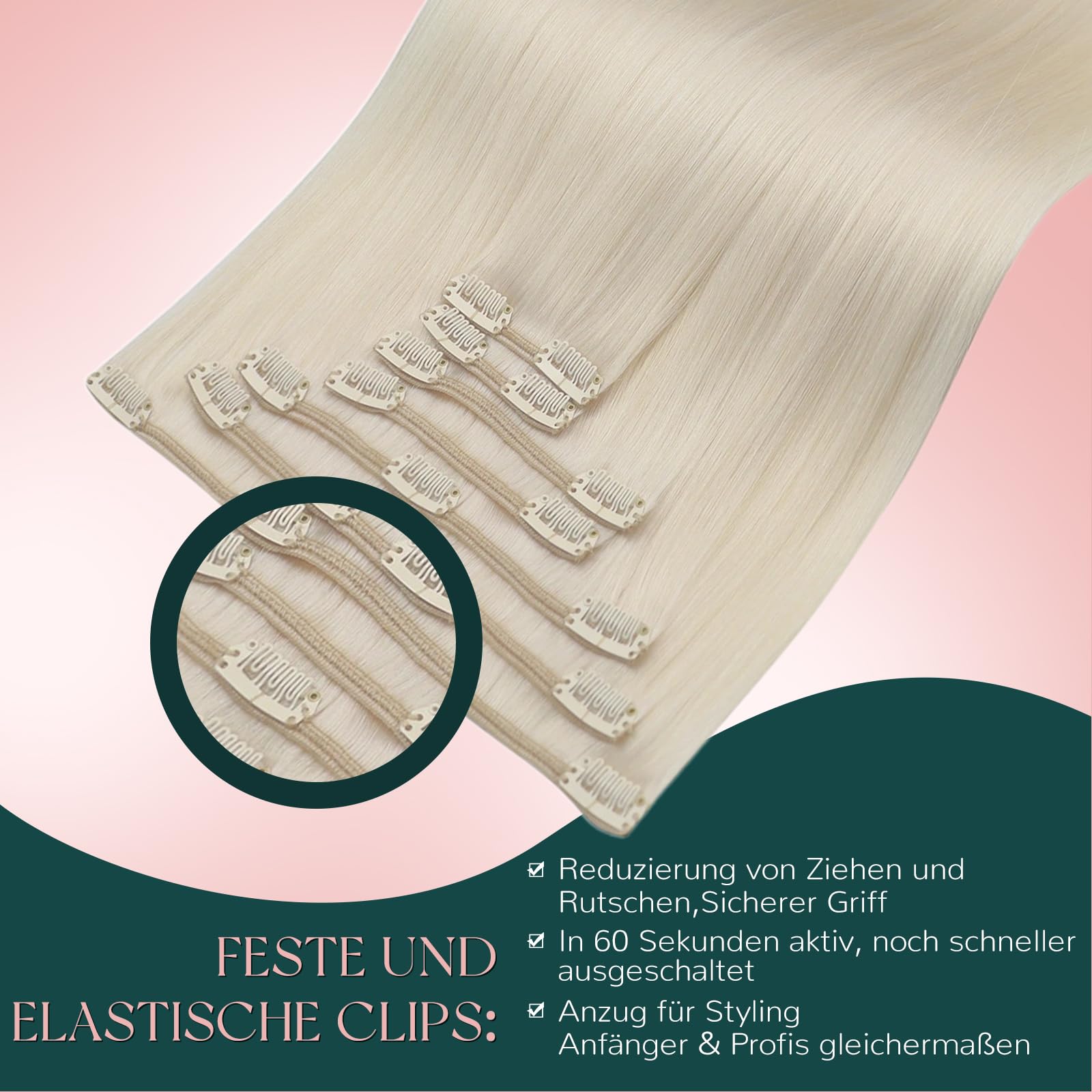 Easyouth Clip in Extensions Echthaar Blond Echthaar Clips in Extension Platinblond Clip in Remy Menschenhaar Extensions für Damen 7pz 40cm 120g #1000
