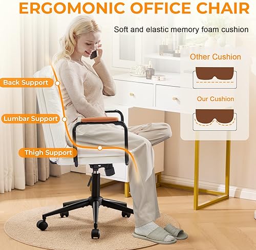 Miniatura 6 de Furniliving Silla de escritorio de cuero para el hogar, cómoda silla de oficina ejecutiva con ruedas, silla ergonómica para computadora, altura