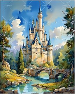 Dream Castle Paint by Numbers Kit for Adults - DIY Tower Castle in Nature Painting on Canvas 16x20 Inches, Acrylic Paint Set, Suitable for Beginners, Art for Home Decoration or Gifts