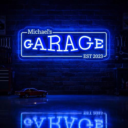 Miniatura 10 de Letrero de neón de garaje para decoración de pared para hombres, letreros de luz LED personalizados para taller de reparación de automóviles, cueva