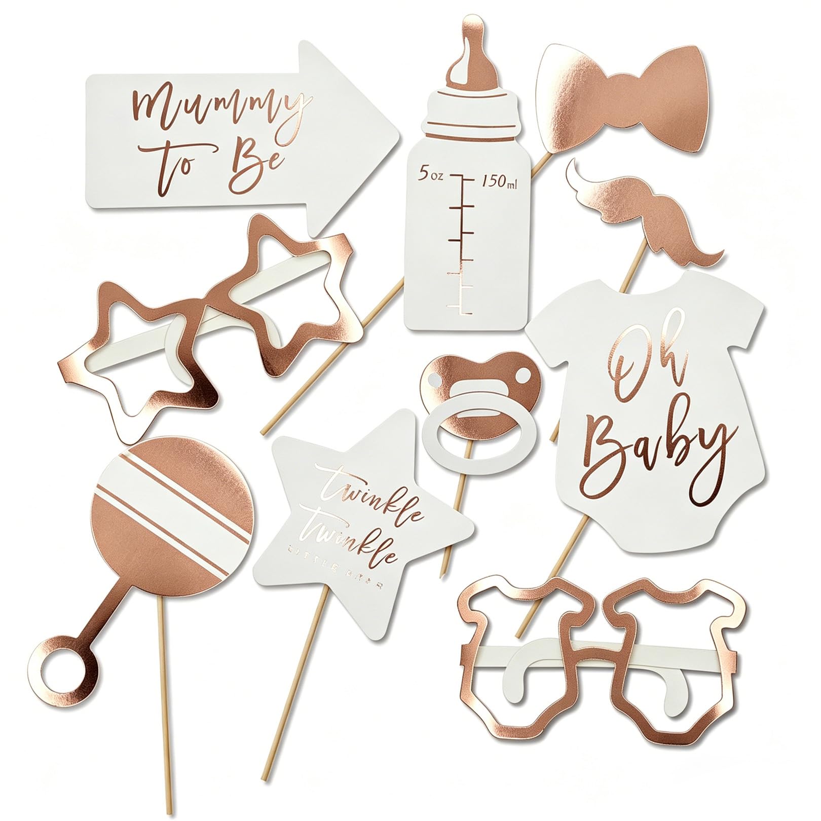 Qiaoliangyao Women's Gold 10Pcs Baby Shower Photo Props, Photo Props Baby Shower, Rose I Pregnant Handheld Selfie Props Decorations, Reveal Supplies For New Born Baby Photobooth, For Boy Or Girl