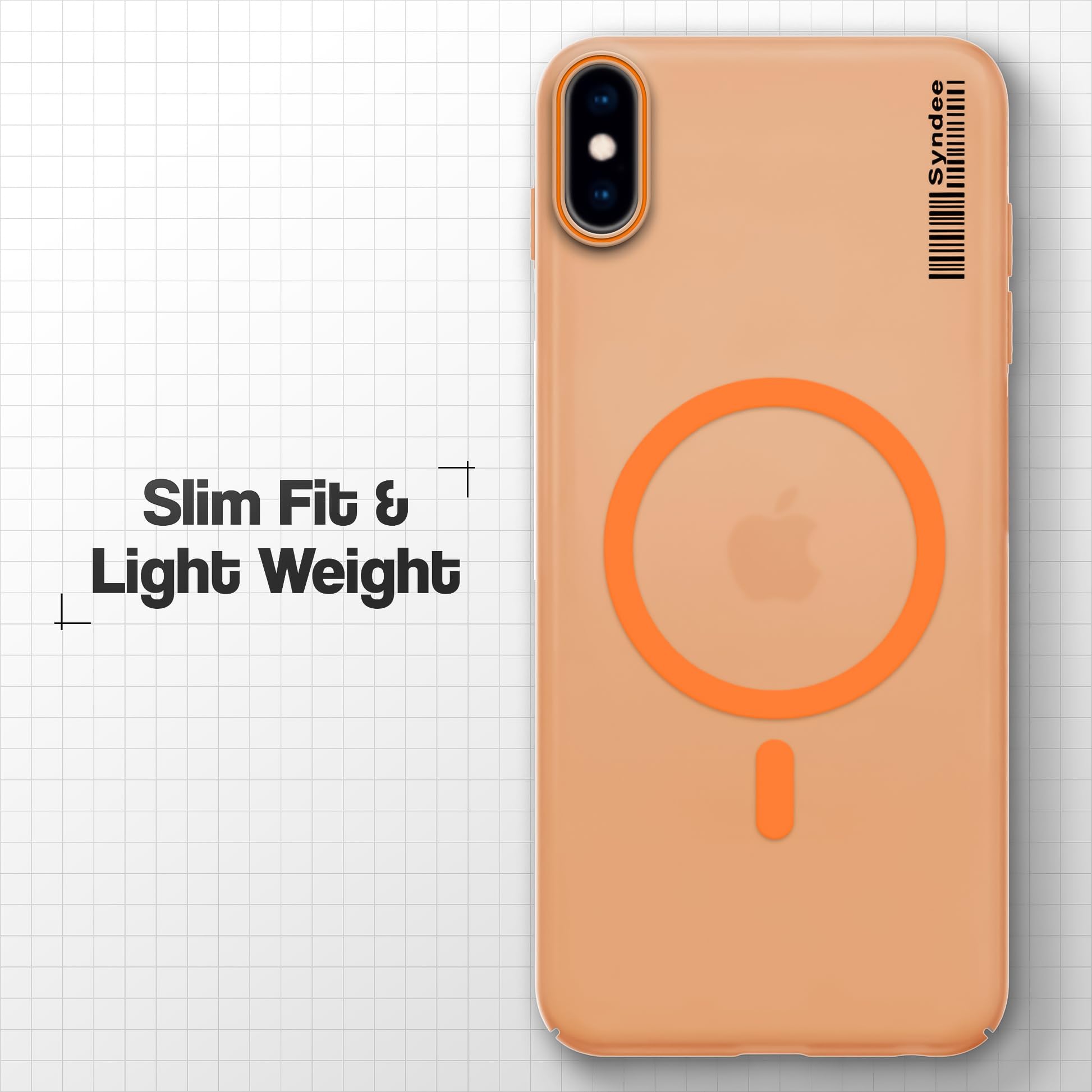 DL3 Mobilak Case Back Cover for iPhone XS Max, Sleek Frosted Translucent Back Only Compatible with Wireless Magnetic Accessories | Anti-Scratch Shockproof Phone Case (Orange)
