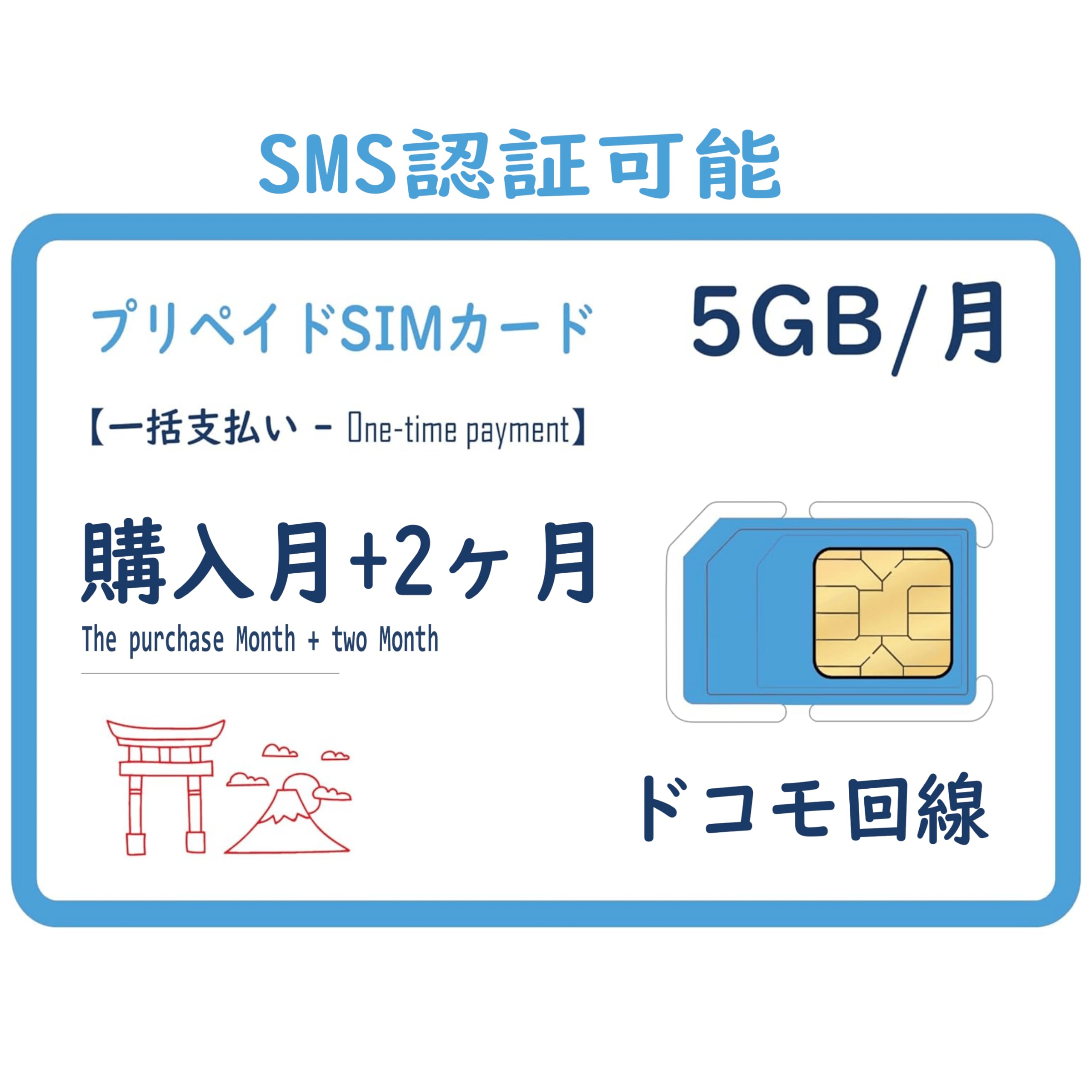 2枚セット)プリペイドSIMカード 毎月5GB SMS受信可 データSIM SMS認証