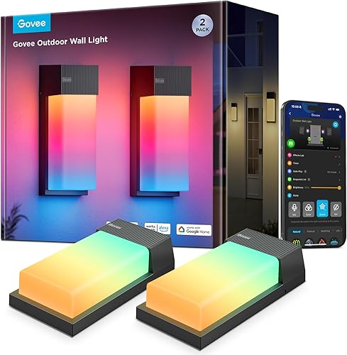 Govee Outdoor Wall Light, 1500LM Smart RGBIC Porch Lights Outdoor with 45 Scene Modes, IP65 Waterproof for Outdoor Decor, DIY, Wall Sconce Works