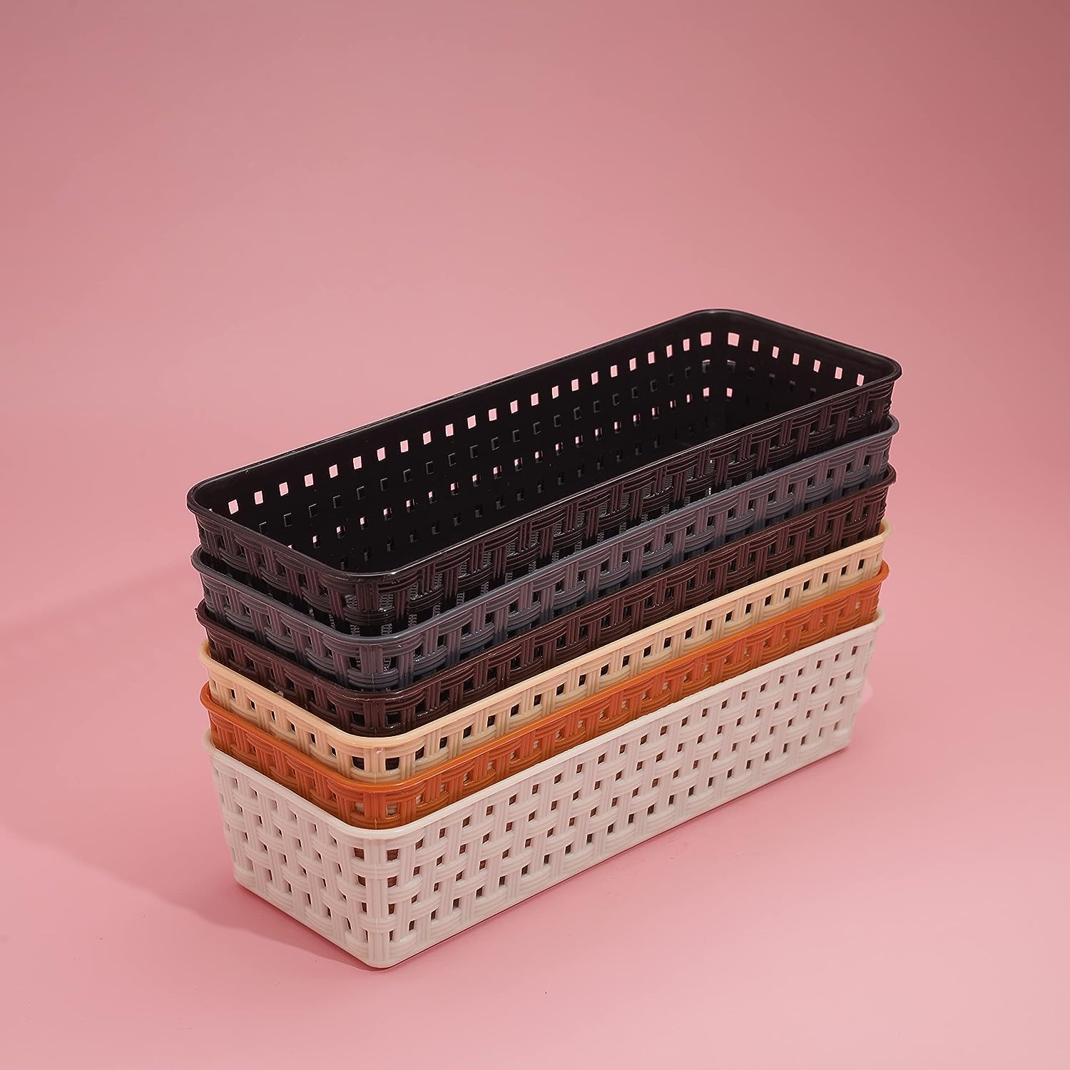 Plastic Desk Organizer Basket | 1 Free Mobile Stand | Office Drawer Dividers | Storage Tray for Kitchen, Bathroom, Office, Makeup, Bedroom | Multicolour | 23 × 8 × 5 cm |Plastic |Pack of 6-image-17