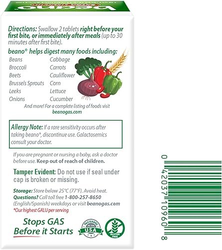 Miniatura 9 de Beano Ultra 800 suplemento de prevención de gases y enzimas digestivas 100 unidades