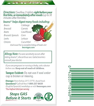 Beano Digestive Enzyme, Helps Prevent Gas & Bloating, 150 Tablets