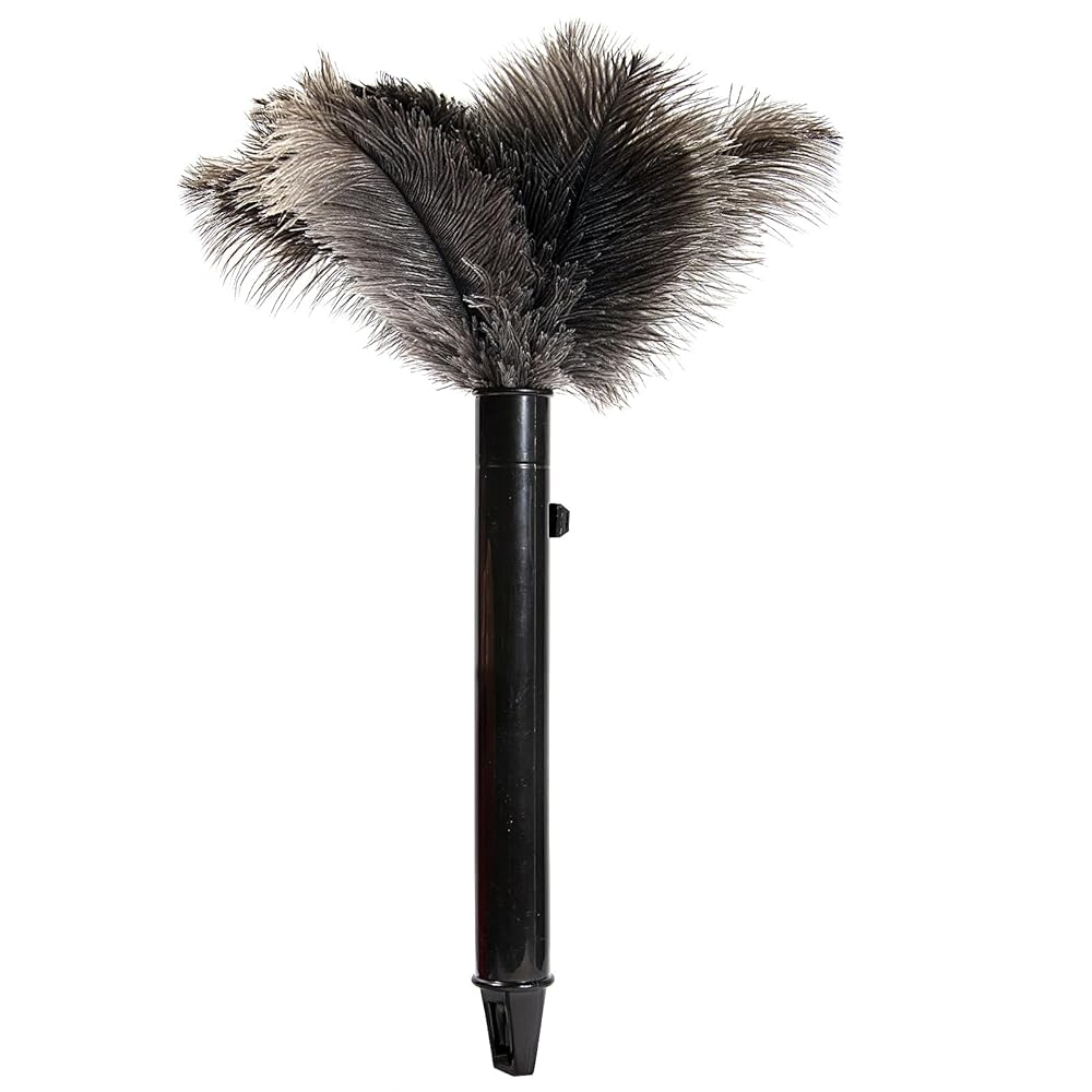 iHUFeather Retractable Ostrich Feather Duster for Cleaning, Fluffy and Natural Feather Duster with Retractable Handle Reusable Eco-Friendly Handheld Cleaning Supplies (15 inch)