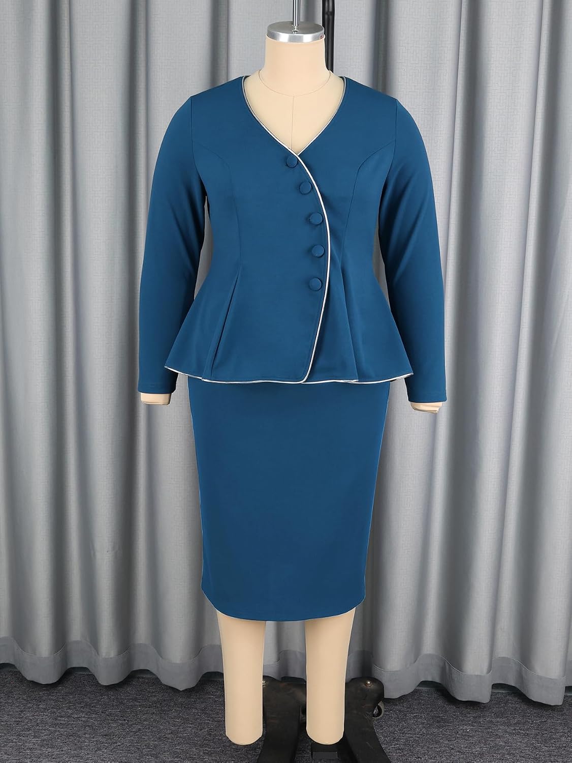 AOMEI Womens 2 Piece Outfits Plus Size Peplum Blazer Jacket Midi Pencil Skirt Sets for Women Church Work Office Clothing Set