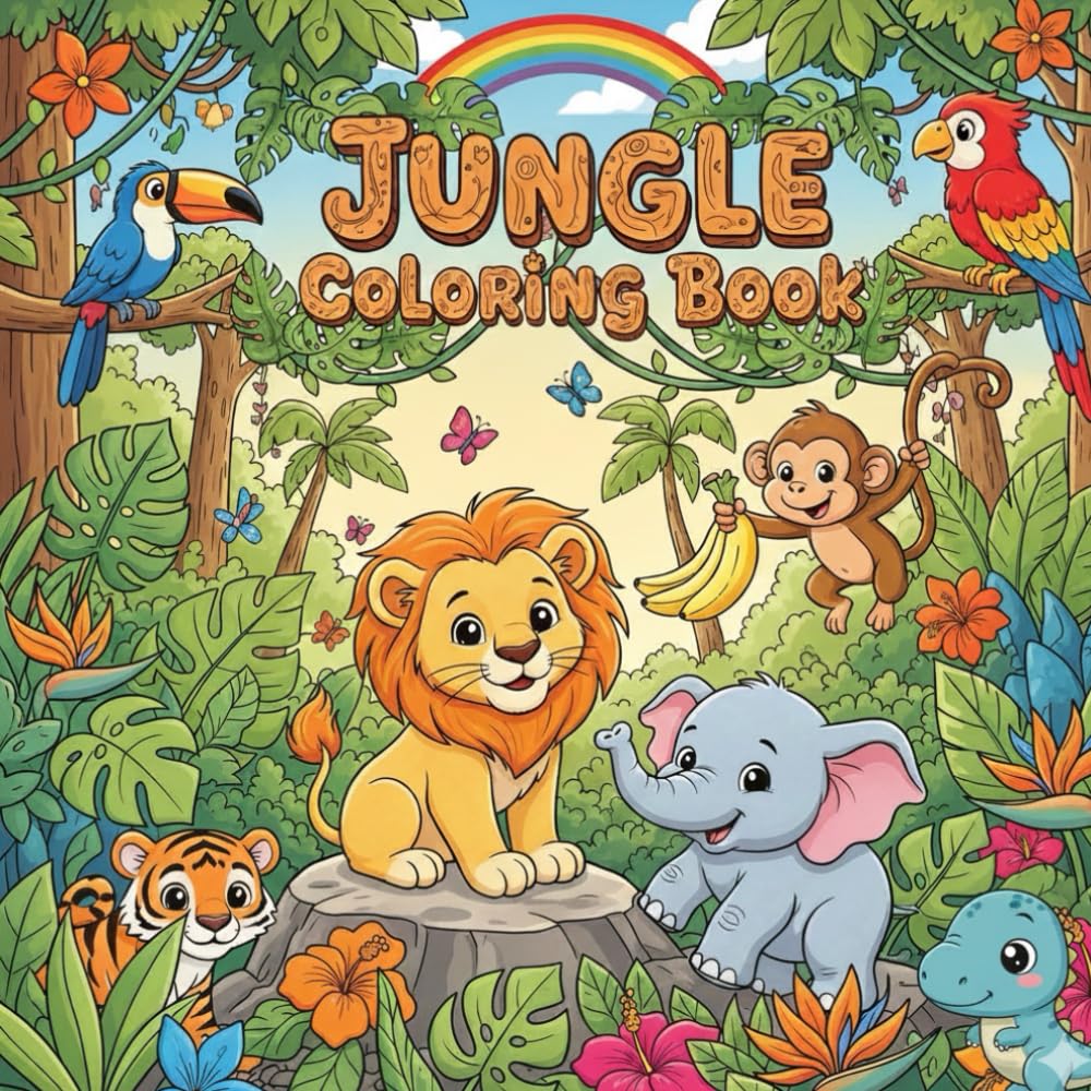 Jungle Animals Coloring Book: Featuring Playful Jungle Animal Characters for Relaxation & Creativity for all ages