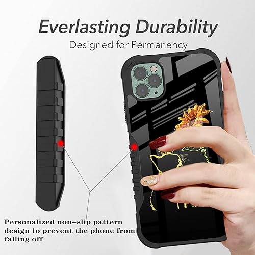 Miniatura 3 de LANJINDENG Funda compatible con iPhone 15 Pro Max, diseño de girasol de gato, para mujeres y niñas, cuerpo completo, a prueba de golpes,