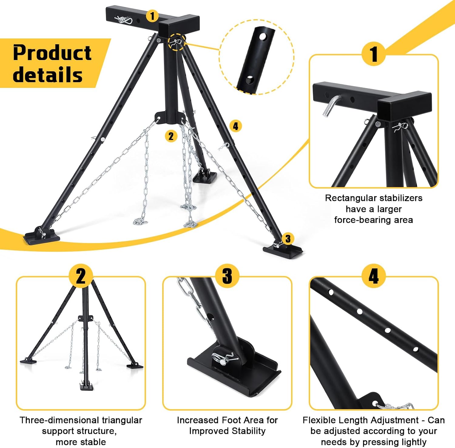 New Upgraded Rv Hitch Mount Tripod Stabilizer Adjustable 18.5"-31.5" Camper Rear Bumper Tripod Jacks 5000 Lbs Stabilizer Fit for 2” Hitch Receivers