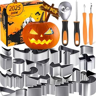 Halloween Pumpkin Carving Kit, NEW 21 PCS Safe and Easy Pumpkin Carving Tools with Stainless Steel Stencils Knife Set for Halloween Decoration Jack-O-Lanterns for Kids Adults