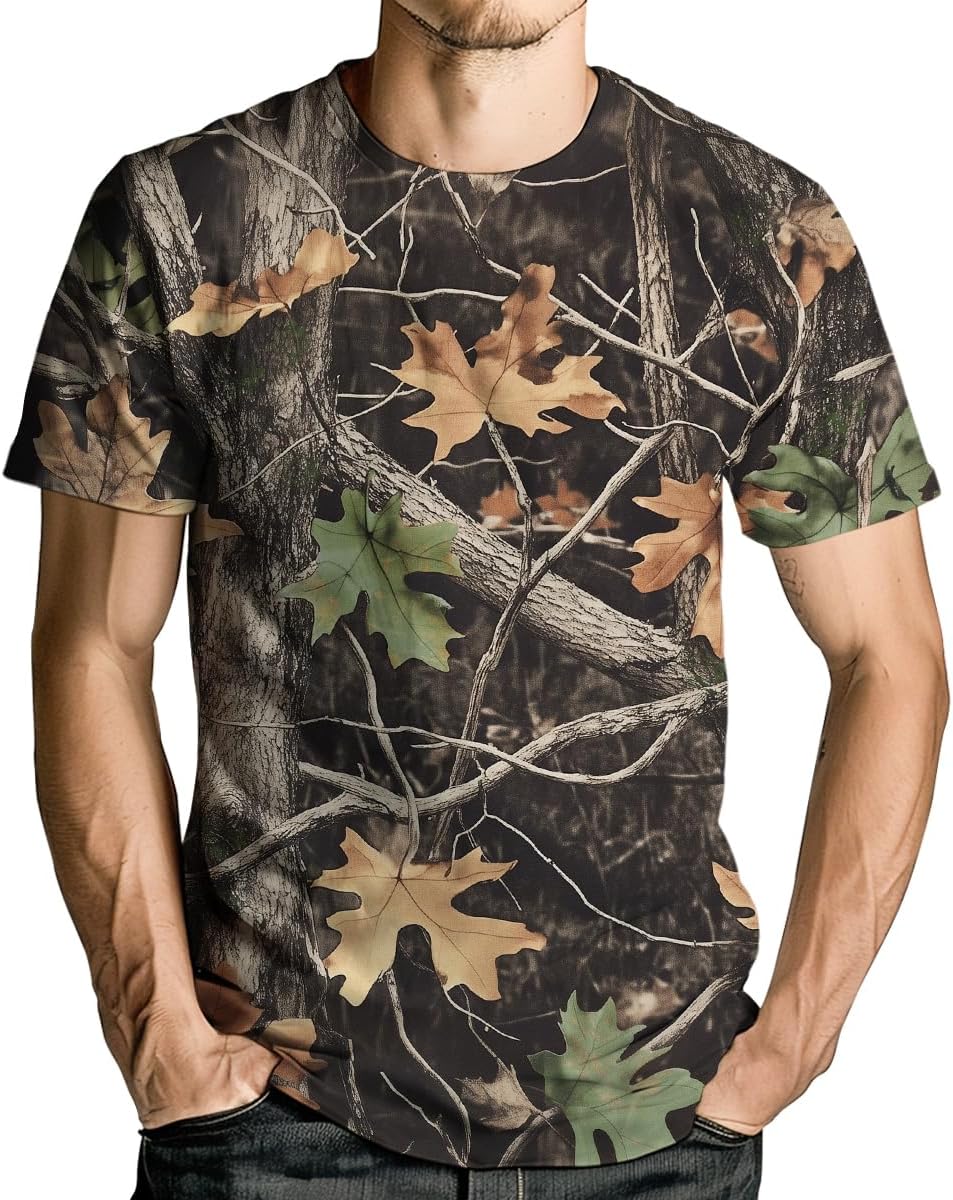 Men's Camo T Shirt Hunting Shirts Short Sleeve Fishing Camouflage Shirt - Image 2