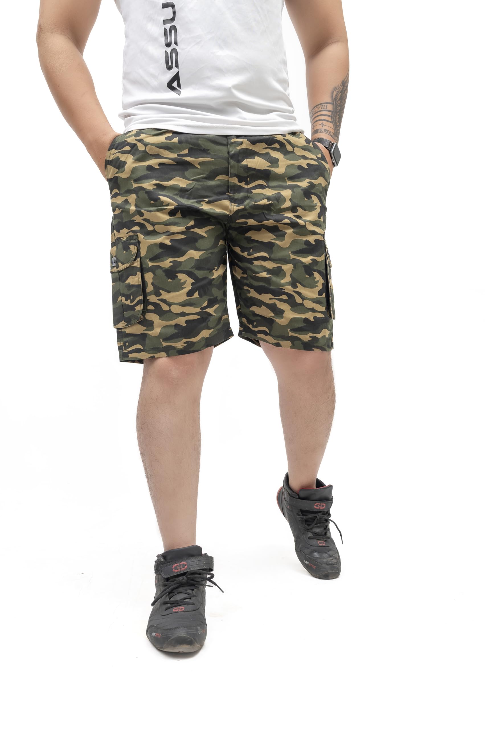 foxxy international Camo Cargo Shorts for Men | Stylish & Comfortable | Zipper Pockets | Ribbed Waist Belt with Drawstring | Casual & Outdoor Wear-picture-55