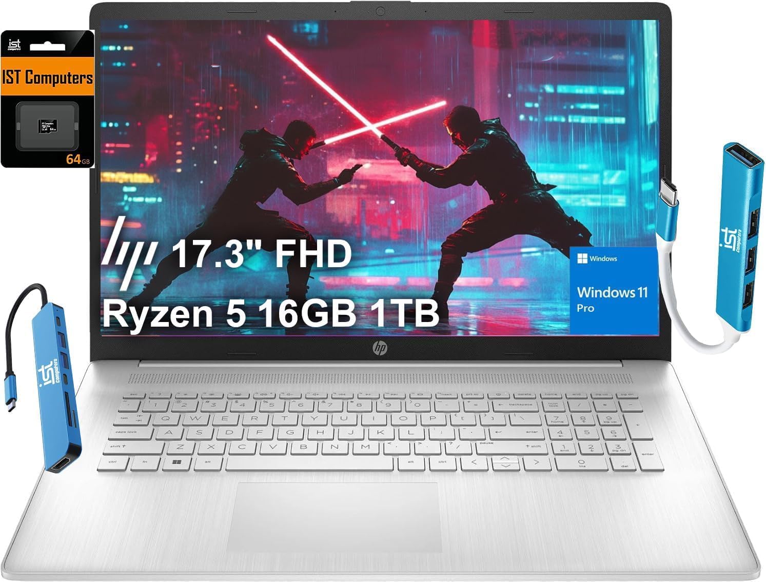 HP 17 Laptop (17.3" FHD Anti-Glare, AMD Ryzen 5 (> Intel i7-1165G7), 16GB RAM, 1TB SSD) for Business, Home, Student, Long Battery Life, Webcam, Fast Charge, HDMI, IST Hub, Win 11 Pro, Silver