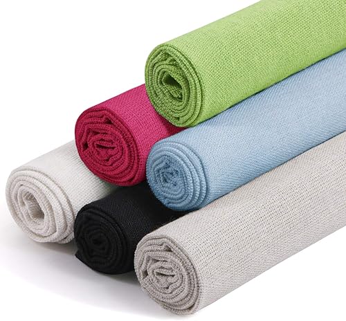 Kissbuty - Tela de costura de lino, 6 colores, tela de lino para ropa, manualidades, maceta, decoración, bordado de punto de cruz, 19.6 x 19.6