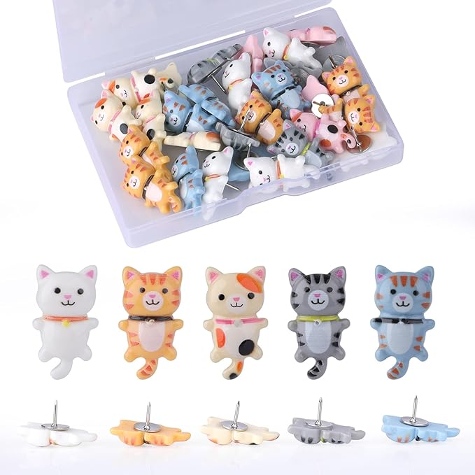 KINBOM 30pcs Cat Push Pins for Cork Board, Cute Push Pins Plastic