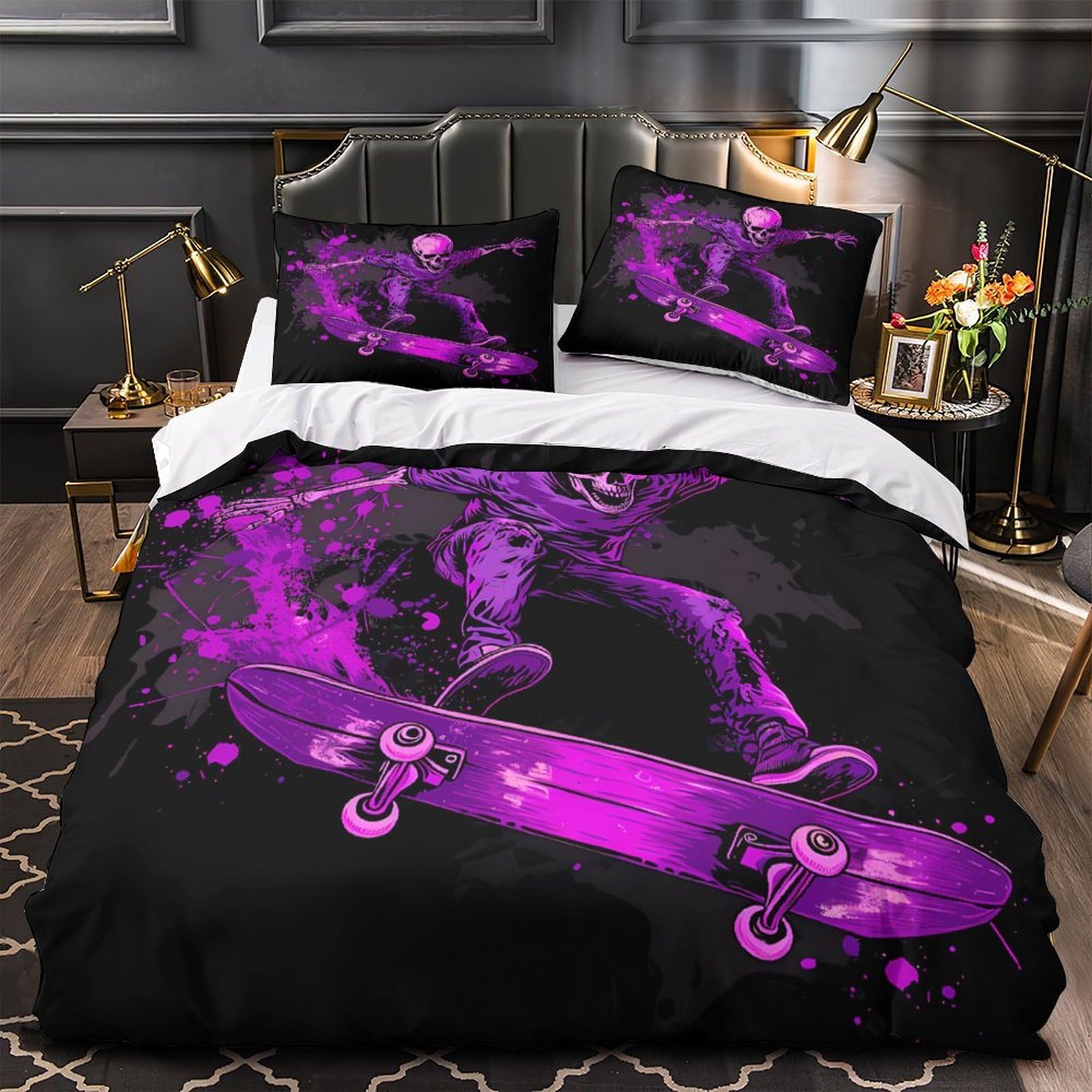 Housse de couette imprimé 3D fusées spatiales microfibre douce respirante lit double 200x200cm