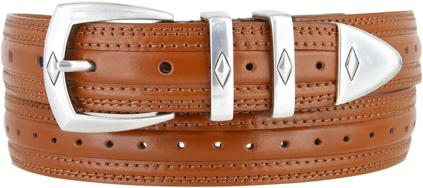 3146 Silver Diamond Perforated Leather Dress Belt - 1 1/8" wide