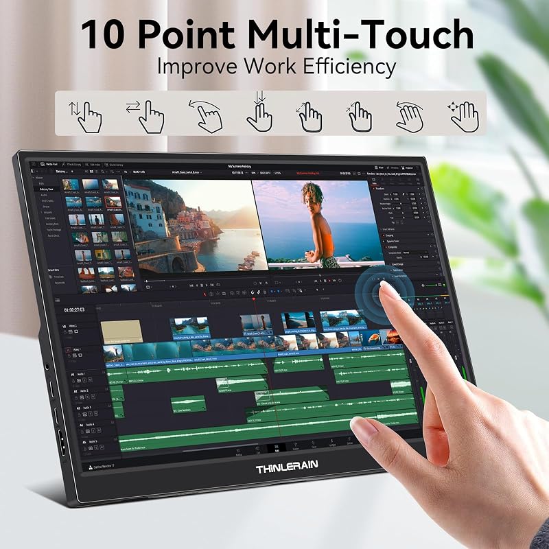 Thinlerain 14" Hordozható Érintőképernyős Monitor - Full HD IPS Kijelző, USB-C/HDMI Csatlakozás, 10 Pontos Érintés, PC/Laptop Kiegészítő