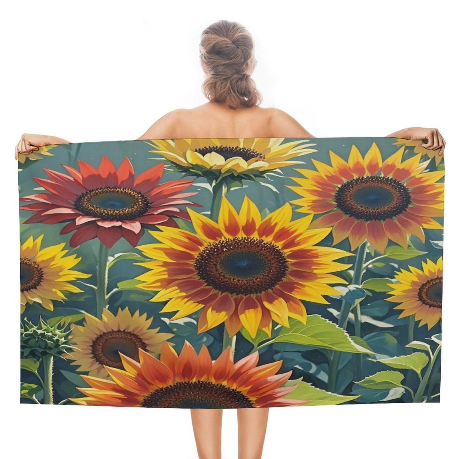VstaDank Red and Yellow Sunflowers Beach Towel 51x31 Inch Oversized Soft Bath Towel Luxury Plush Thick Hotel Swim Pool Towels Super Quick Dry Travel Towels for Camping Gym Sports Yoga