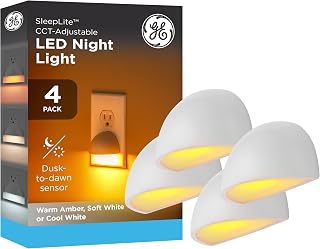 Four GE SleepLite plug-in night lights with selectable color temperatures