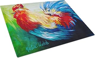 Caroline's Treasures MW1085LCB Bird - Rooster Chief Big Feathers Glass Cutting Board Large Decorative Tempered Glass Kitchen Cutting and Serving Board Large Size Chopping Board